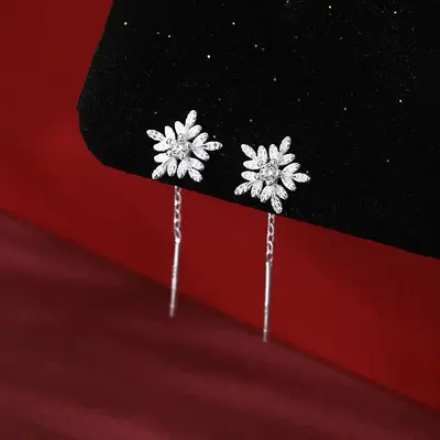 Women's snowflake tassel earrings S999 silver