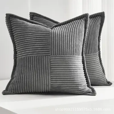 Solid Color Striped Velvet Sofa Cushion, Office Lumbar Pillow - 9