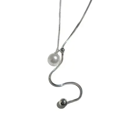 Perlenhänger-Halskette, Metall verstellbar, Pullover-Kette, koreanischer Stil