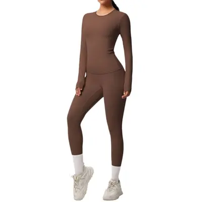 Spot sınır ötesi çift taraflı fırçalanmış dar nefes alabilen düz renk eğitim yoga kıyafetleri kadınlar için sekiz parçalı spor koşu spor kıyafetleri