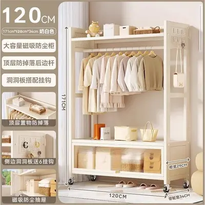 Freestanding Coat Rack with Wheels, Movable Bedroom Clothes Rack - 10