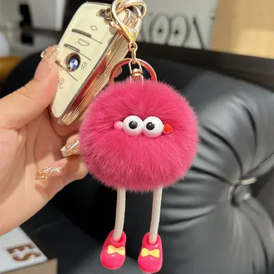Long-legged imitation Rex rabbit plush keychain, small charcoal ball pendant - 9