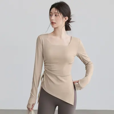 Kadın sonbahar yoga üstü, slim fit uzun kollu koşu ve pilates antrenman kıyafeti - 7