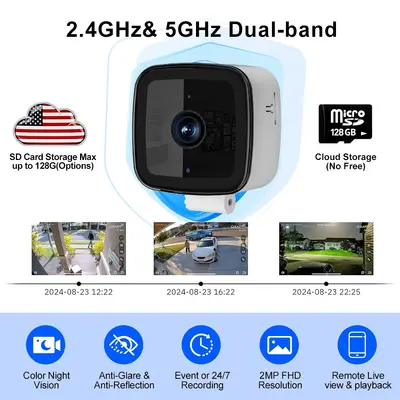 【跨境专供窗户防盗监控摄像头1080P高清夜视远程看护免打孔安装