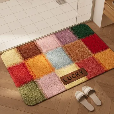 American Retro Bathroom Floor Mat, Non-Slip, Absorbent, Quick-Dry, Faux Linen Look - 7