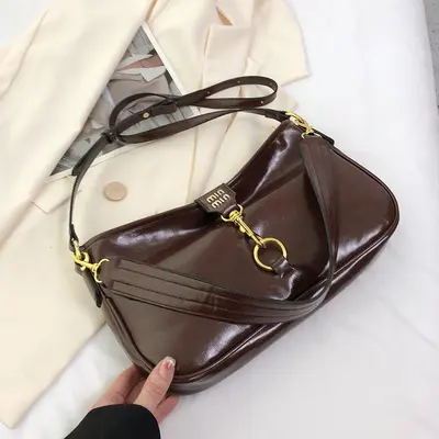Retro Women's Baguette Underarm Bag with Shark Clip Lock, Crossbody - 9