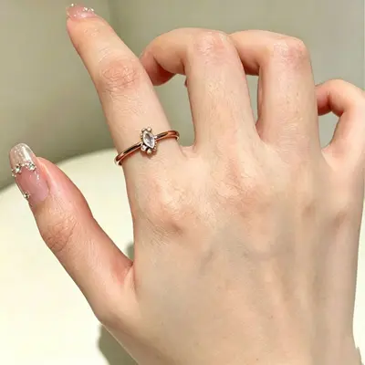 Coffee Gold Zircon Ring, Open Design, Stackable - 10
