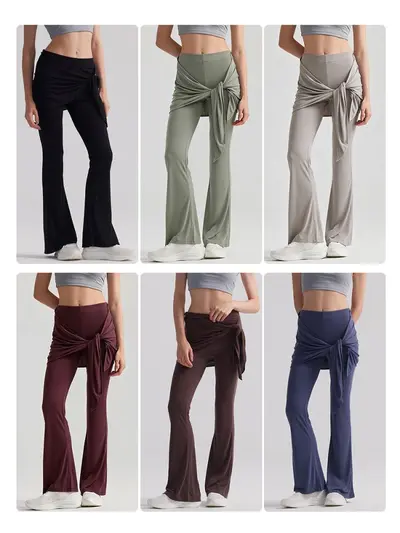 Neues Yoga-Schlaghose-Damen-Langhose mit Nackt-Gefühl, Drape-Fall, abnehmbarem Rockteil gegen Verlegenheit, Fitnesshose zum Außentragen, blickdicht gegen Peinlichkeit - 4
