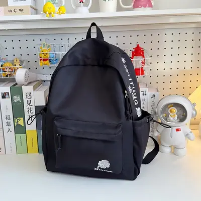 Student Backpack Korean Style Pure Color Letter Embroidery Large Capacity Travel Rucksack Campus School Outdoor Trip Shoulder Bag Cross-border - 7