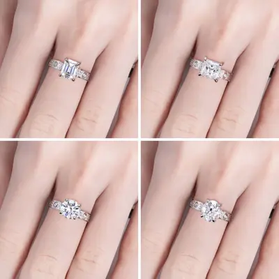 3 Carat Fancy-Cut D Color Moissanite Ring, Copper Gold-Plated Wide Band for Women