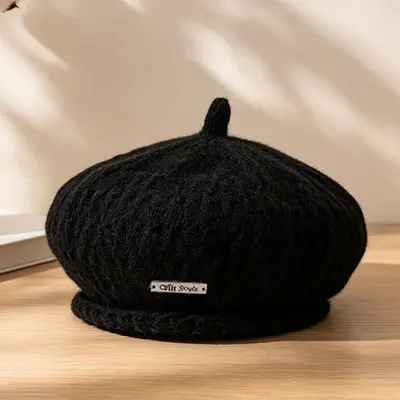 Korean-Style Knit Beret, Solid Color, Women's Winter Hat - 7