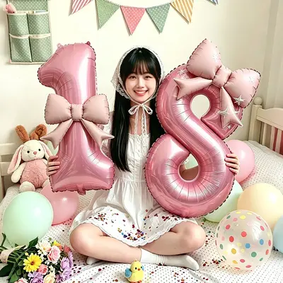 18 Yaş Doğum Günü Rakam Folyo Balon, El Tutulur, Parti Fotoğraf Aksesuarı