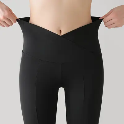 Damen Yogahose mit V-Taille und Schlitz, hohe Taille - 3