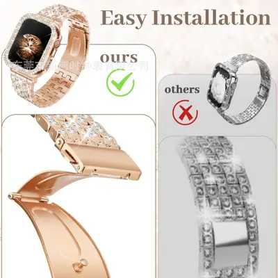 Apple Watch uyumlu tam elmas metal kordon, iWatch10, Samsung 4/5/6 uyumlu
