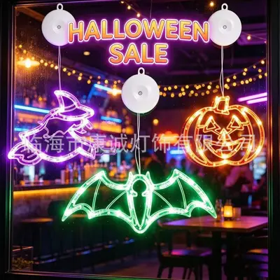 Cross-border Halloween Suction Cup Light Pumpkin Light Witch Bat Spider Ghost Festival Party Atmosphere Decoration LED Suction Cup Light