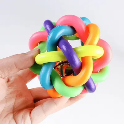 Colorful Bell Woven Cat Ball, Self-Play Sound Toy, Rubber