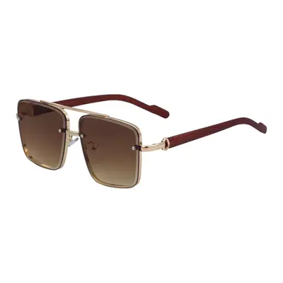Square Frame Men's Sunglasses with Imitation Wood Grain Temples - 10