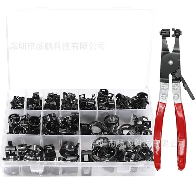 Cross-border 130pcs Boxed 65Mn Steel Japanese-Style Fuel Hose Clamp Set 6-25mm Assorted Kit Pipe Bundle Pliers