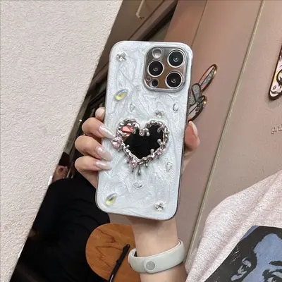适用苹果18promax手机壳iphone17pro闪钻爱心镜子蝴蝶16/15新款14