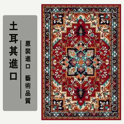 Turkish Style Non-Slip Bedroom Rug, Stain-Resistant, Thick Ethnic Pattern