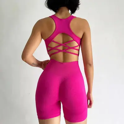 Dikişsiz Kadın Yoga Seti, Atlet ve Şort, Sütyenli İkili Takım - 12