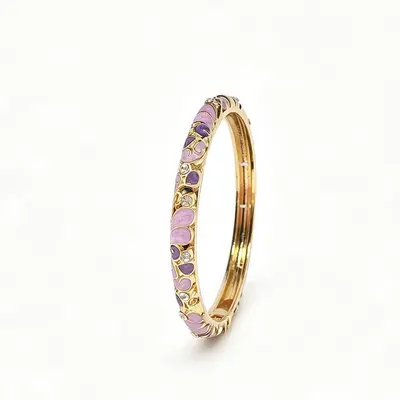 Enamel flower women's bracelet, open design - 9