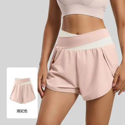 Renk bloklu sahte iki parça yoga şortu, kadın, yaz - 13