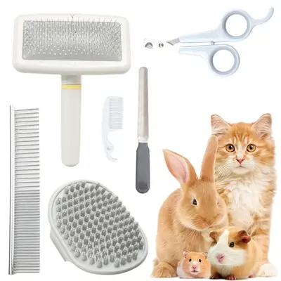 Small Pet Grooming Set with Shedding Brush, Nail Scratcher and Massage Gloves - 9