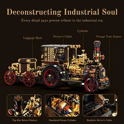 Huiji H1003 Retro Mechanical Steam Vintage Car Building Block Set, Educational Toy