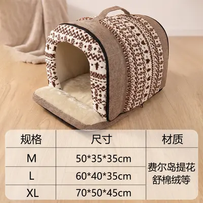 Fair Isle Portable Dog House Winter Thickened Warm Bed