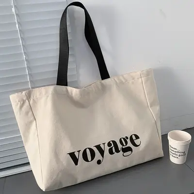 Leere Leinwandtasche, großes Fassungsvermögen, schlichte Reisetasche, bedruckte Yogatasche mit Buchstaben, Umhängetasche, Ins-Stil-Tasche, Schülerbuchtasche für Männer und Frauen.