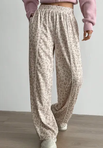2026 Leopard Print Women's Elastic Waist Casual Drape Pants - 7