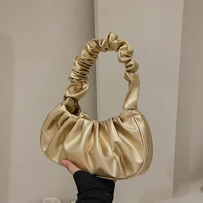 Koreanische Damen-Achseltasche, einfarbig, Falten-Wolkendesign - 12