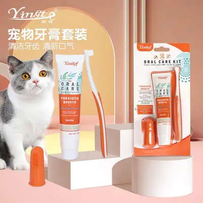 Pet Toothpaste and Toothbrush Set for Cats and Dogs, Oral Cleaning