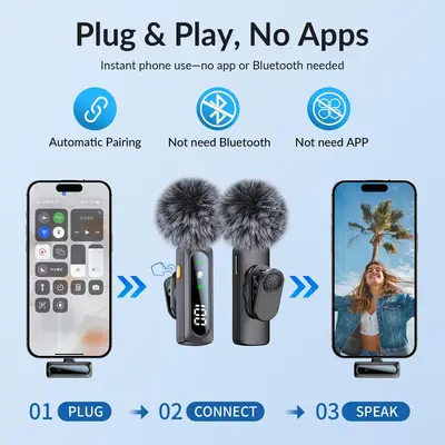 S2 Wireless Lavalier Microphone with Magnetic Clip and Digital Display