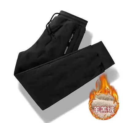 Men's Fleece-Lined Thickened Windproof Cotton Trousers, Lamb Wool Warm Casual Pants - 9