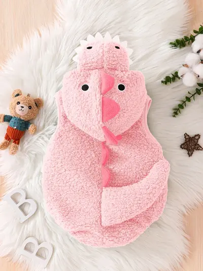 Bebek Kolsuz Kapüşonlu Tulum, Polar Kumaş, Dinozor Desenli