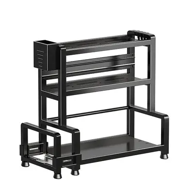 Kitchen multifunctional spice rack countertop multilayer spice bottle storage shelf kitchen utensils rods knives carbon steel storage rack