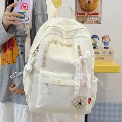 New Cross-Border Casual Trendy Backpack with Floral Design High Appearance Lightweight School Bag Large Capacity Hot-Selling Campus Dual-Strap Backpack