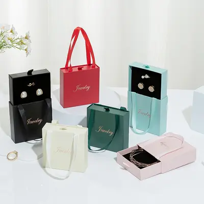In Stock Wholesale Six-Color Portable Drawer Jewelry Box Minimalist Style Necklace Ring Jewelry Storage Box Jewelry Packaging Box