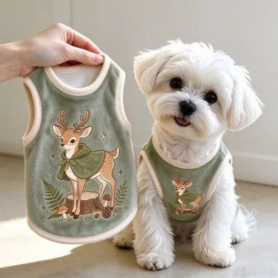 Herbst-Winter Flanell-Hundeweste mit Rehmuster und Leine