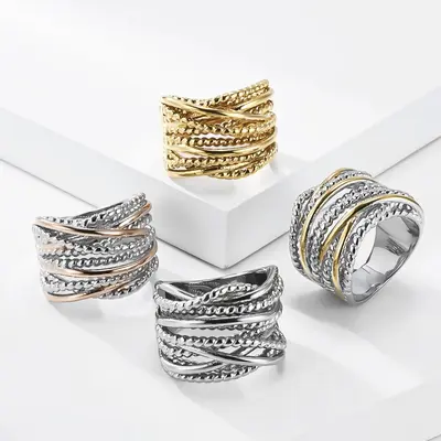 Cross-border Amazon bestseller multi-strand twisted braided rope knot titanium steel gold-plated women's ring unique sophisticated finger ring