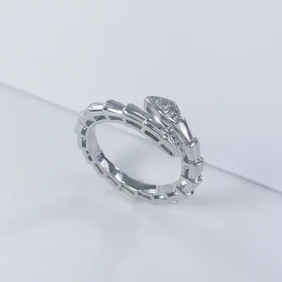 Bao Ge Seiko V Gold Electrolysis Plated Full Diamond Snake Bone Ring, White Mother-of-Pearl Snake-Shaped Open Ring for Women in Light Luxury Style. - 7