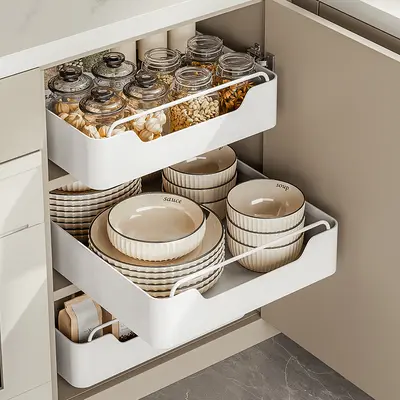 Under-sink pull-out drawer organizer with slide rails