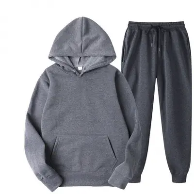 Men's spring autumn solid color hooded sweatshirt set, two-piece casual sports suit