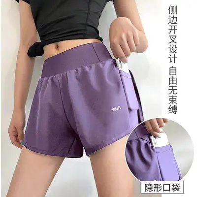 瑜伽裤女高腰提臀弹力宽松假两件夏季新款收腰透气速干运动健身裤 - 12