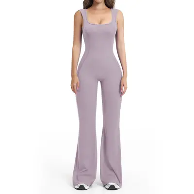 Backless Yoga Jumpsuit, Slight Flare Leg, One-Piece Slim Fit Fitness Bodysuit, Model 2546 - 11