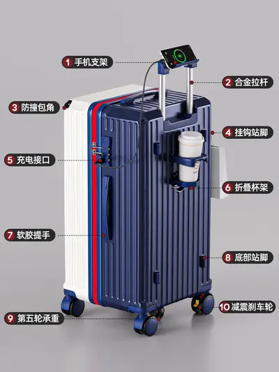 28-Inch Extra Large Trolley Suitcase with Combination Lock, 5 Wheels - 5