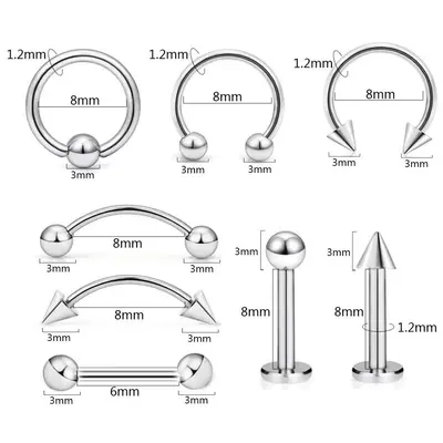 Edelstahl-Piercing-Set, 40 Stück gemischt