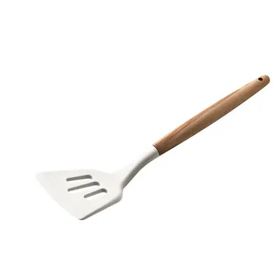Mutfak yapışmaz tava ahşap saplı paslanmaz çelik silikon spatula, yüksek sıcaklığa dayanıklı, haşlanma önleyici, kaymaz, ev tipi gıda sınıfı silikon spatula ve kaşık. - 7